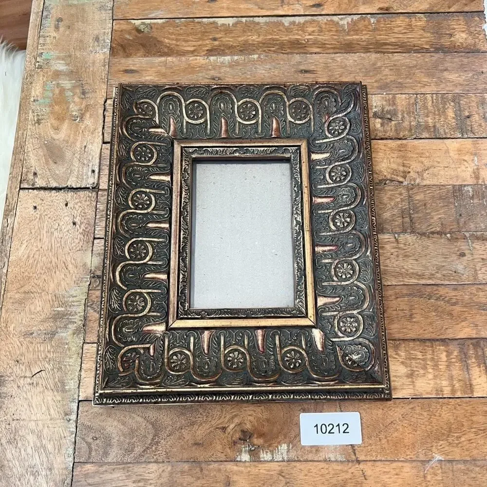 Vintage Picture Frame Ornate Embossed Floral Leaves Bell 4x6